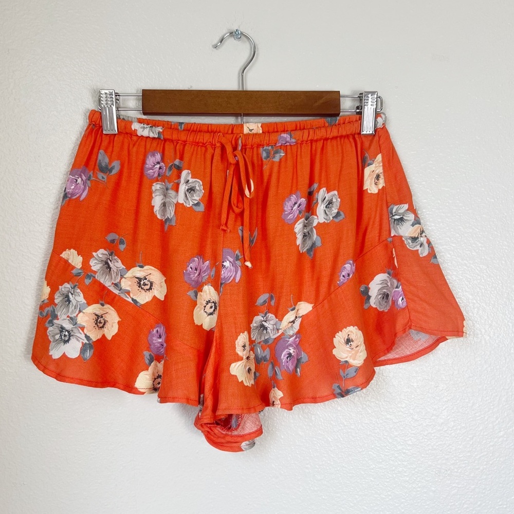 Saltwater Luxe Orange Floral Desert Daze Ruffle Hem Shorts Size Medium